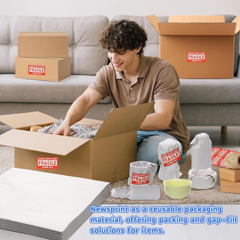 VIOBEPASS 320 Pcs Foam Pouches & Packing Paper for Moving Supplies, 5 Sizes Packing Foam Pouches, Newsprint Paper with Fragile Stickers for Protecting Dishes Cup China (16X16", 14X14",12X12", 7.8X12", 7.8X7.8") - Image 4